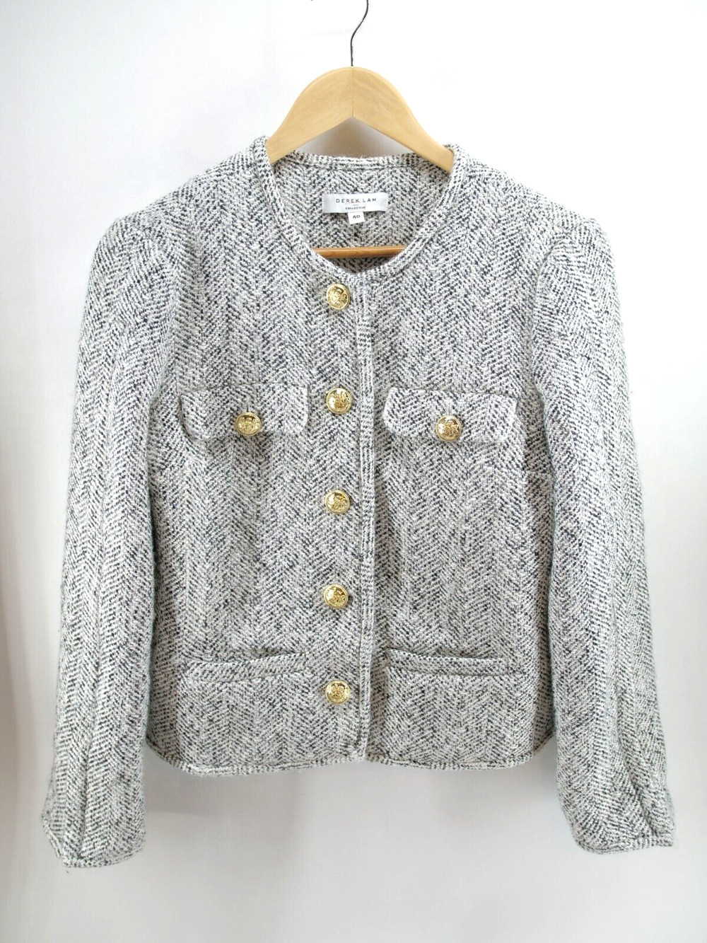 DEREK LAM Collective Blazer Womens 44 Gray Tweed Jacket Wool Blend